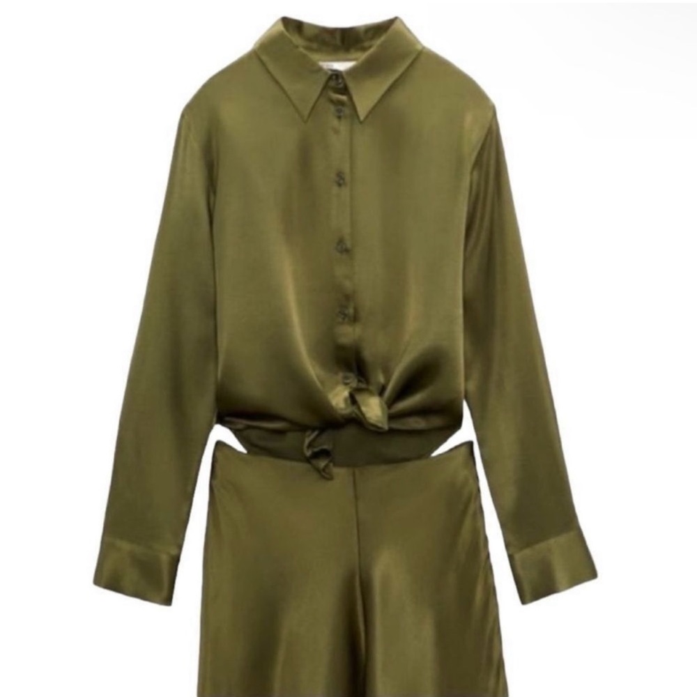 ZARA SATIN EFFECT VERSATILE A-LINE OLIVE
GREEN MAXI DRESS (SIZE X-SMALL) NWOT